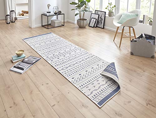 Bougari - Tappeto double-face Kuba per interni ed esterni 80 x 250 cm crema blu
