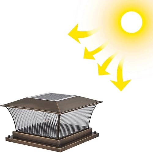 Miniatura 5 de ZEELYDE Luces de poste para exteriores, luz solar de latón para jardín, villa, puerta, luz de pilar, terraza, cama de flores, paisaje, luz de vidrio