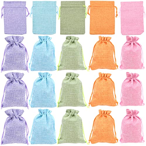 FORYNXHWIN 20 Piezas Bolsas de Arpillera con Cordones, Mini Bolsas de Regalo Ligeras de Colores Mezclados, Bolsas de Joyería para Joyería, Fiesta, Bodas, Día de San Valentín, Navidad (10 x 14 cm) Cover