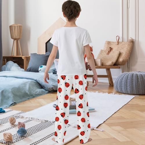 Boy's Pj Pants Flying Ladybug Ladybirds Lounge Bottoms Elastic Waist Kids Joggers with Pockets Size 6-143