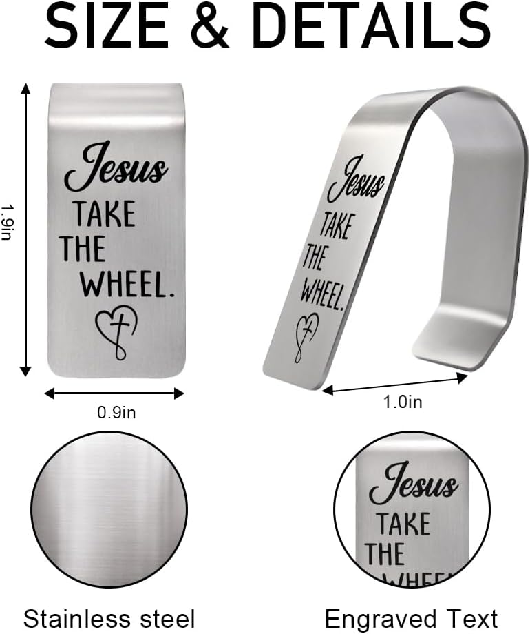 Jesus Take The Wheel Visor Clip for Cars,Inspirational Christian Engraved Car Visor Clip, Christian Gifts for Drivers Family Friends, New Driver Gifts, Travels Visor Car Accessories