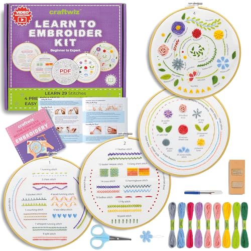 Craftwiz 4 Set Starter Embroidery Kit for Beginners Adults and Kids with Simple...