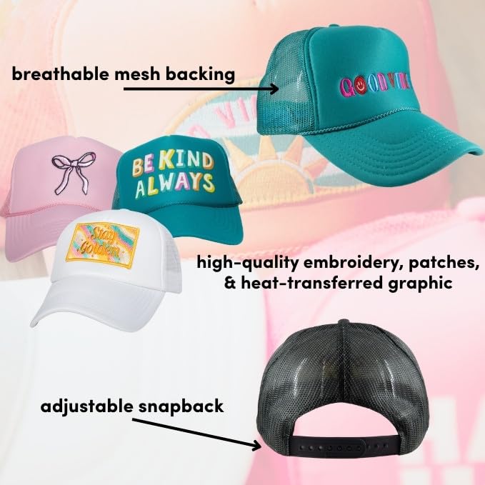 Image of KATYDID Salty Foam Trucker Hat - Adjustable Trucker Hat with Mesh Netting - Fully Embroidered Trucker Hat for Women