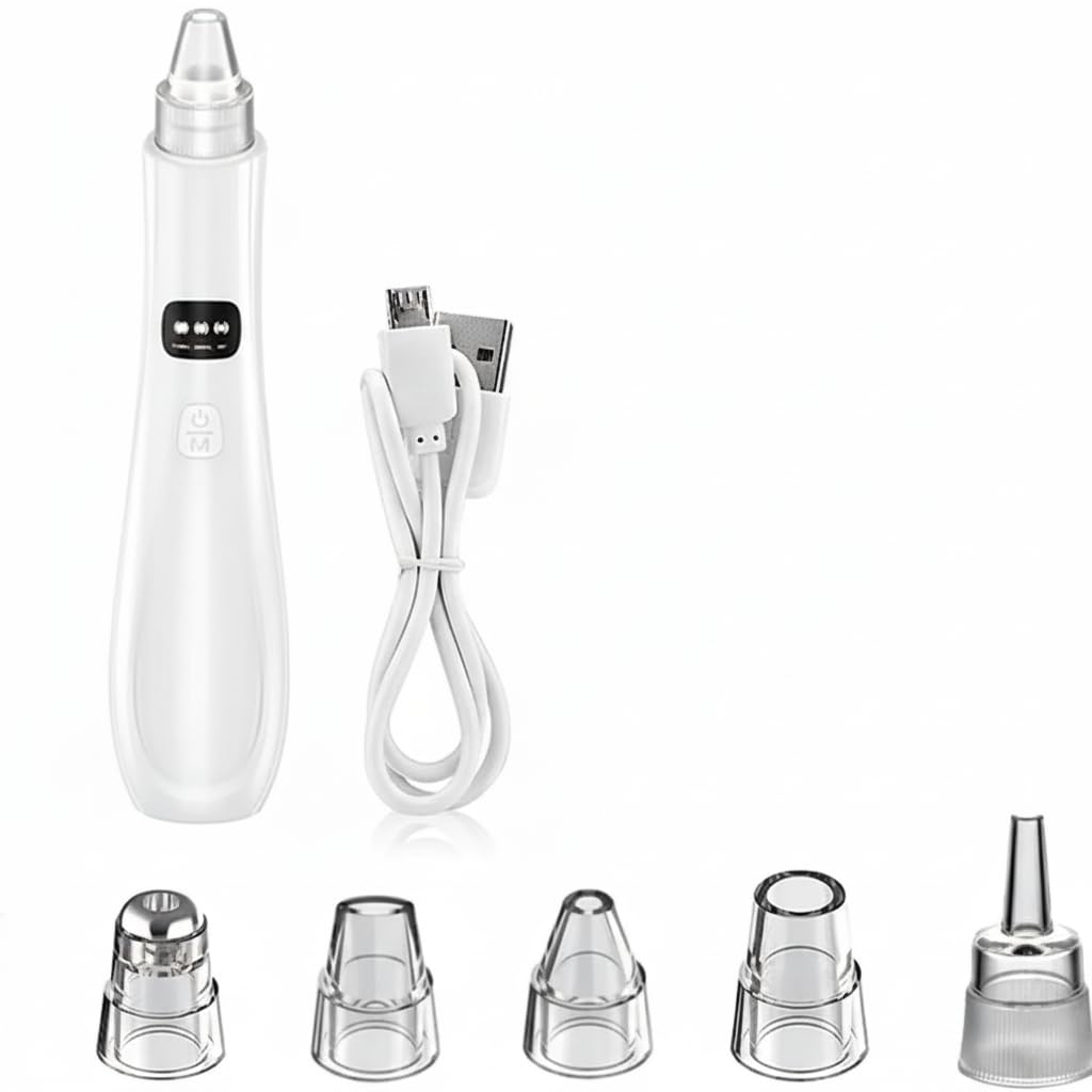 NALACAL Blackhead Extractor, Blackhead Remover, Upgraded Skin Tag Removal Kit with 5 Probes, Pore Extractor Portable Pimple Extractor, Rechargeable USB Port 3 Speeds Control, for Women and Men White
