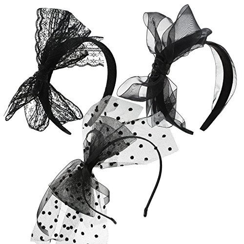 Hicarer 3 Pieces 80s Black Lace Headband