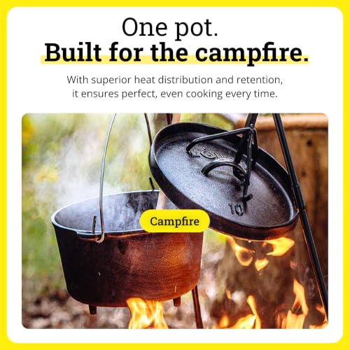 Image of Lodge Seasoned Cast Iron Camp Dutch Oven with Lid - 5 Quart - Dual Handles - Seasoned Cast Iron Cookware with Steel Handle & Strong Lid for Heavy- Duty Camping Cookware