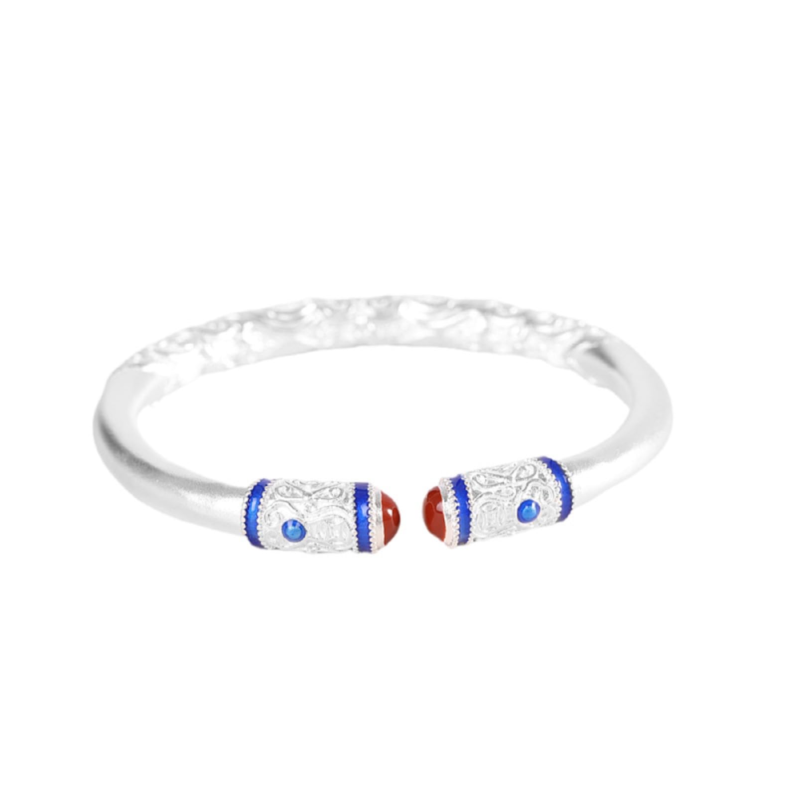 Braccialetti d'argento, braccialetti da braccialet Bracciale rigido aperto di buon auspicio in argento sterling 999 da donna, artigianato tradizionale smaltato, accessorio perfetto for appuntamento, c