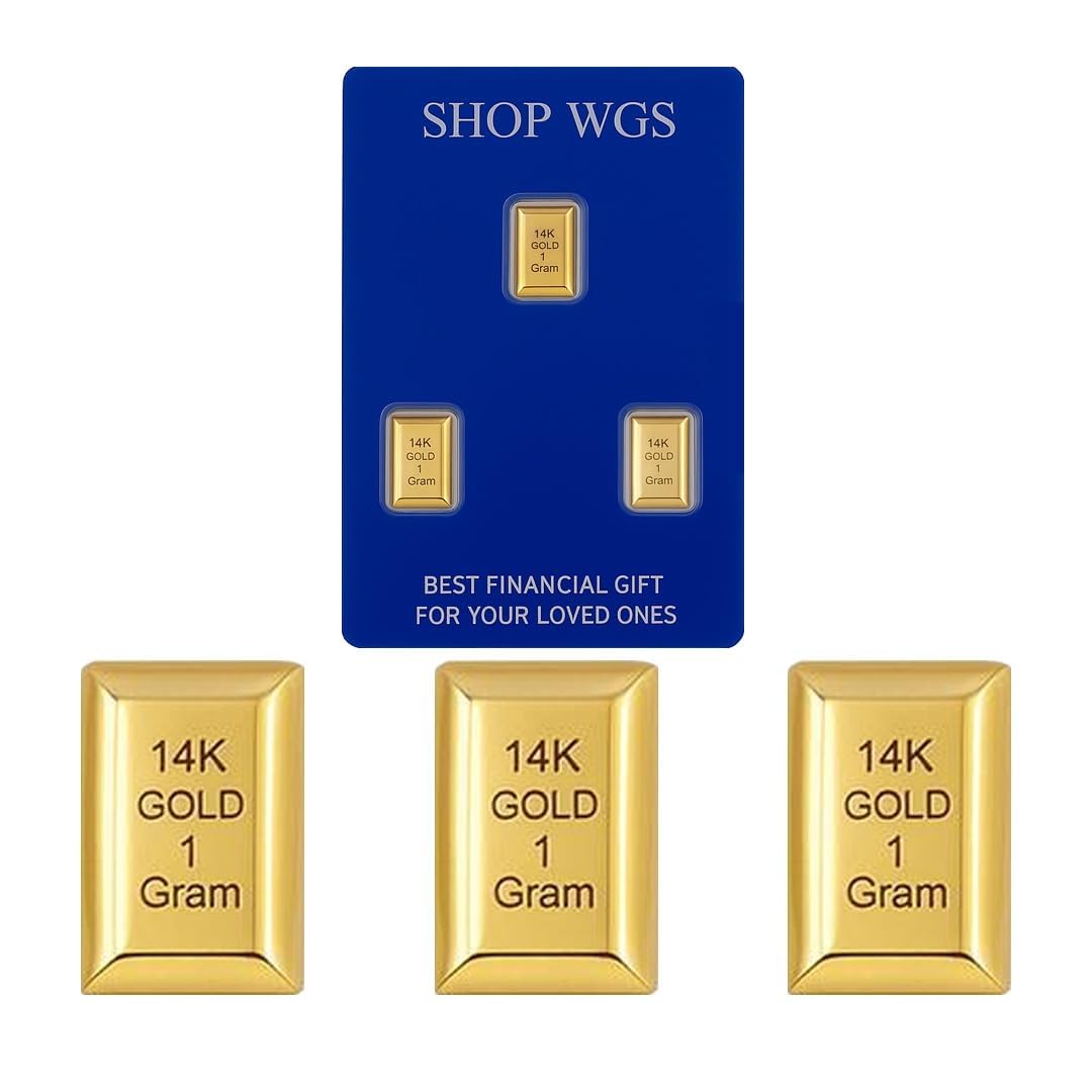 SHOP WGS Set of 3-3 Gram - 1 Gram Each Gold Bar 10K & 14K Yellow Gold Bullion Gold Bars for Collectible & Value Storage Gifts for Him & Her