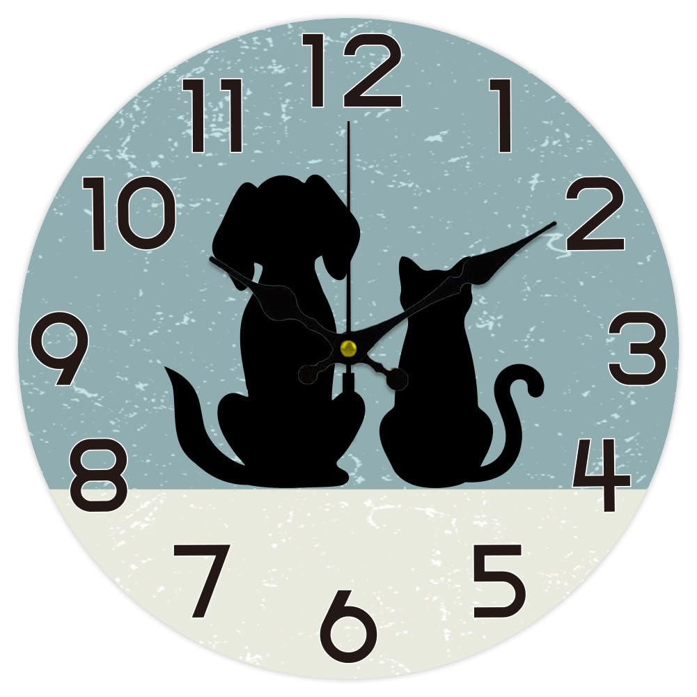 CHGCRAFT Reloj de pared de 12 pulgadas con gatos y perros sin tictac
