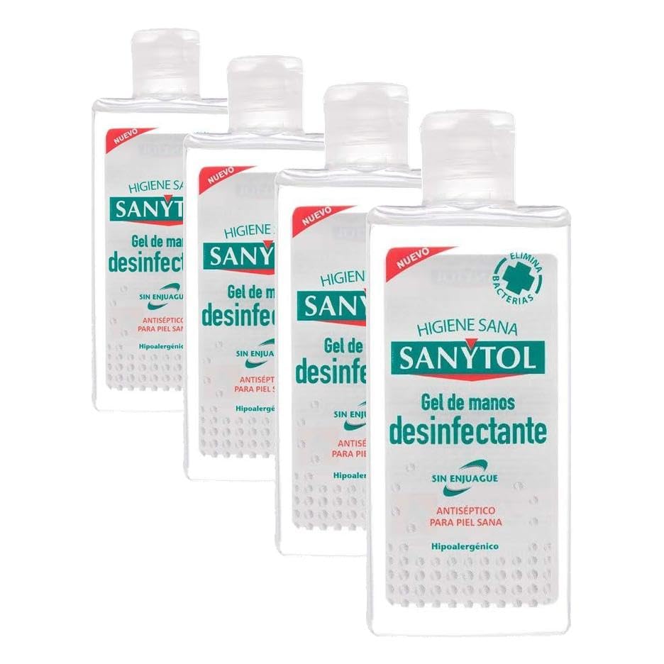 Sanytol - Gel De Manos Desinfectante Hidroalcohólico, Sin Enjuague, Hipoalergénico, 75 Mililitro (Paquete de 4)