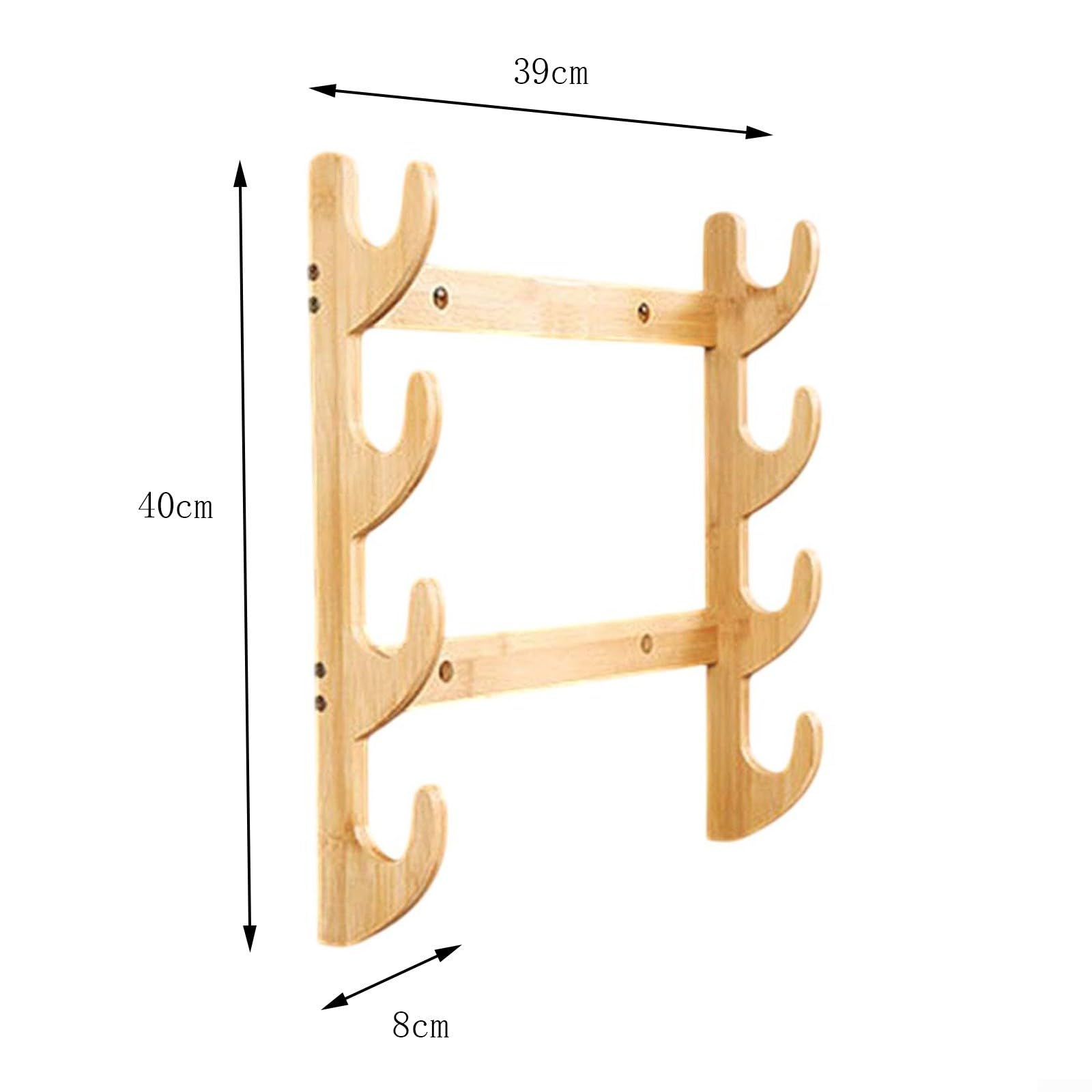 Supporto da parete in legno per canna da pesca con sospensione orizzontale, struttura curva con aperture angolate per riporre canna da pesca organizzata (4 piani)