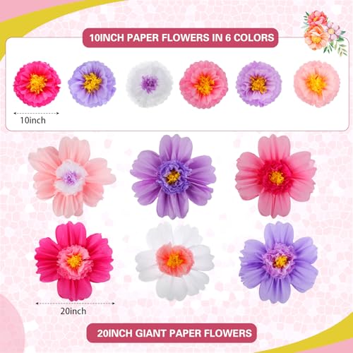 Image of Crowye 24 Pcs Large Colorful Tissue Paper Flowers Decorations Giant Fiesta Craft Crepe Paper Flowers for Wall Decor Backdrop Mexican Wedding Birthday Carnival School Party (10'' 20'',Bright Color)
