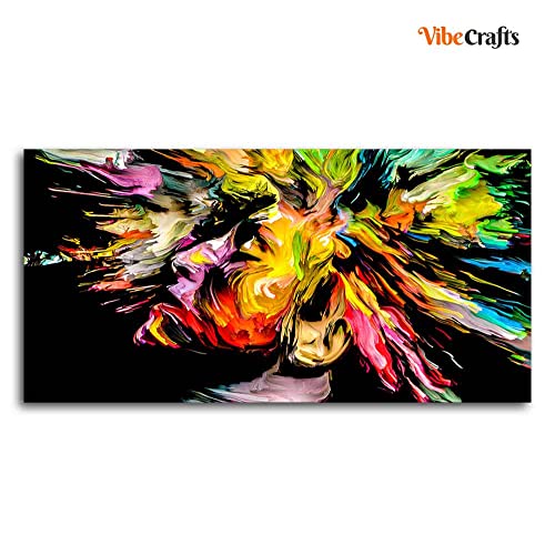 Image of VIBECRAFTS Canvas Paintings for Living Room Drawing Room Colorful Abstract Human Head Canvas Wall Painting Fitted With Wooden Frame For Home | Office | Living Room | Gift (PTVCH 2478)