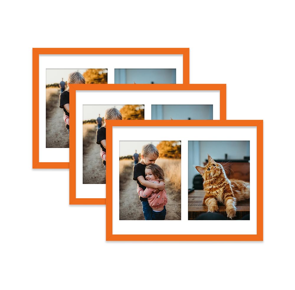 Orange Multi Photo Frame - Holds 2 x 9x7 Pictures, Family Collage Picture Frame for Wall Display, 16x12 Frame size, Set of 3