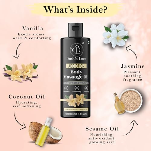 Organic - Vanilla Full Body Massage Oil - No Stain & Non-Sticky | with Fractionated Coconut Oil, Vanilla & Jasmin Oil | for Massage Therapy - 4.05 Fl Oz - Image 4