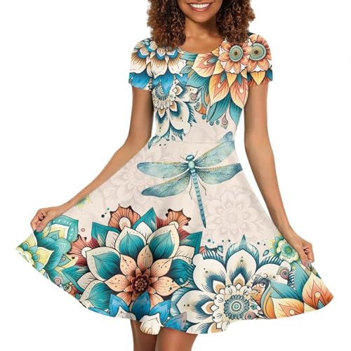 Image of AFPANQZ Womens Casual Summer Lightweight Vintage Dress Short Sleeve Midi Dress Knee-Long Luxury Formal Dress