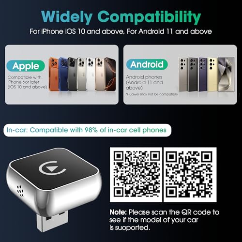 Image of Wireless CarPlay Adapter, 2026 Upgraded Wired to Wireless for Apple CarPlay & Android Auto, 2-in-1 Mini USB Design Car Play Adapter with Type-C Adapter, Plug and Play, Stable Connection with No Delay