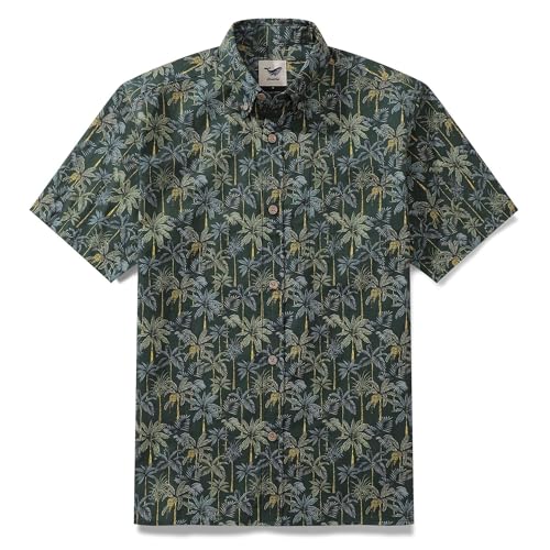 1950s Tropical Hawaiian Shirt for Men Rainforest Print Cotton Button Down Short Sleeve Shirt Tropical Rainforest