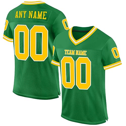 Generic Custom Football Jersey for Men Women Youth, Green and Light Gold White, Athletic Sports Shirt Personalized Name Number