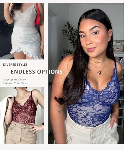 Image of FeelinGirl Shapewear Bodysuits for Women Lace Shapewear Tummy Control V-Neck Sleeveless Bodysuit Tops Jumpsuit