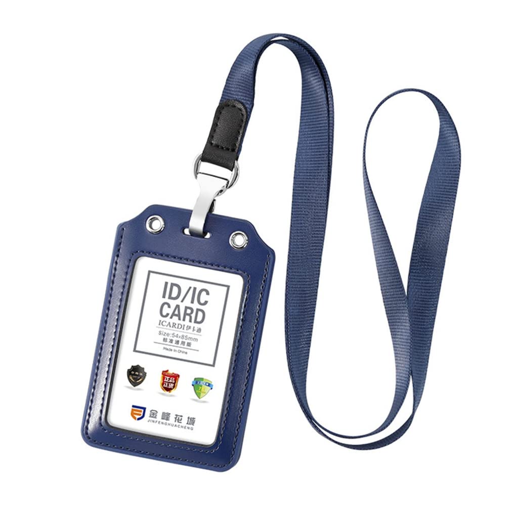 Psdndeww PU Leather Business Credit Card Holder Badge with Lanyard Neck Strap Clear Window Cards Storage