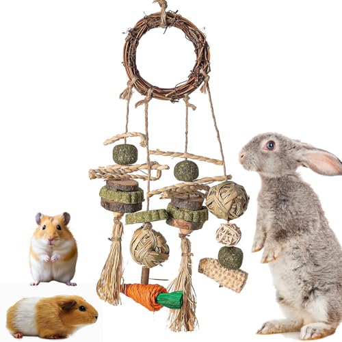 Norhogo 1 Stück Kaninchen-Spielzeug Kauspielzeug für Häschen Kleintiere Molar Zahnpflege Holz-Rattan-Beißspielzeug für Meerschweinchen Hamster Kaninchen Nager Fuer
