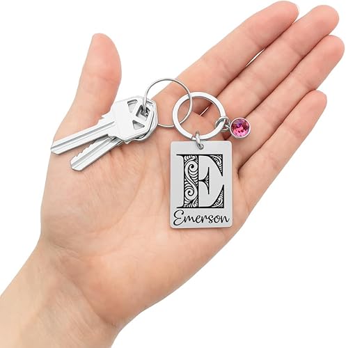 Miniatura 2 de Custom Initial Keychain with Birthstone – Personalized Stainless Steel Name Keychain, Engraved Monogram Gift for Men or Women, Graduation, Birthday,
