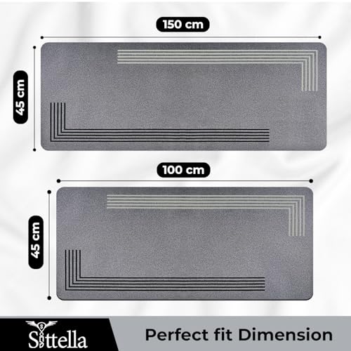Image of SITTELLA 2 Pcs (150x45cm & 100x45cm) Rubber Anti-Skid Kitchen Mats | 3mm Water Absorbent Floor Rugs for Home & Kitchen | Rectangular | Grey