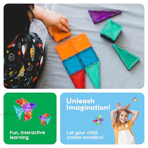Image of PicassoTiles 30 PCs Magnetic Tiles Travel Size Mini Version Building Block Construction Set for Kids Great Gift Ages 3+ Boys & Girls Preschool Kindergarten Montessori Playing Toys Stacking Fun PTM30
