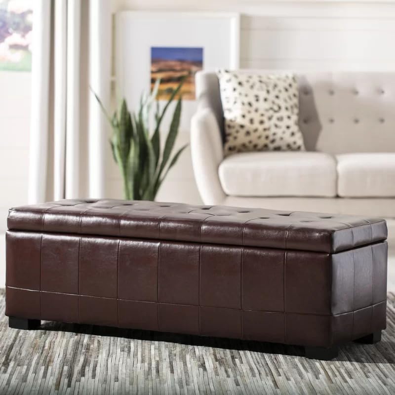 LEGACY OF COMFORT Kenlea Faux Leather Upholstered Ottoman Bench with Storage for Living Room,Storage Chest for Sofa Couch Bedroom Entryway (Deep Burgandy Brown Leather)-image-48