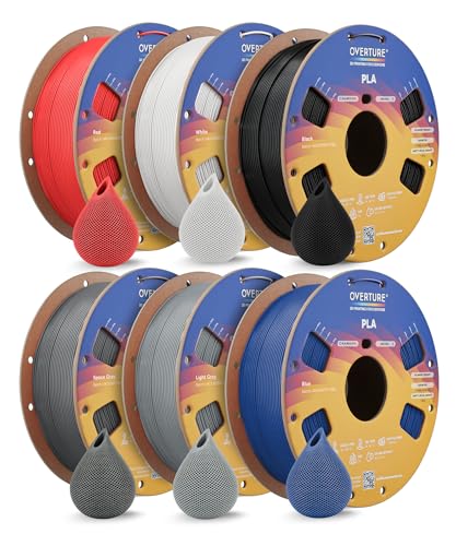Image of OVERTURE PLA Filament 1.75mm with 3D Build Surface 200mm ? 200mm 3D Printer Consumables, 1kg Spool (2.2lbs), Dimensional Accuracy + /- 0.05 mm, Fit Most FDM Printer, Assorted Colors, 6 Spools