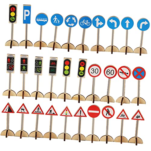 IMIKEYA Slow Sign for Boys and Girls 30pcs Wooden Traffic Sign Toys Boys and Girls Educational Toy