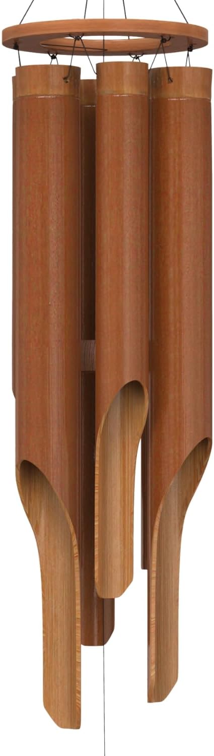 Classic Bamboo Wind Chimes - Outside Outdoor Wood Wooden Windchimes, Large, Handcrafted with Calming Deep Tones, Ideal Home Decor or Gift for Any Occasion Large 44"