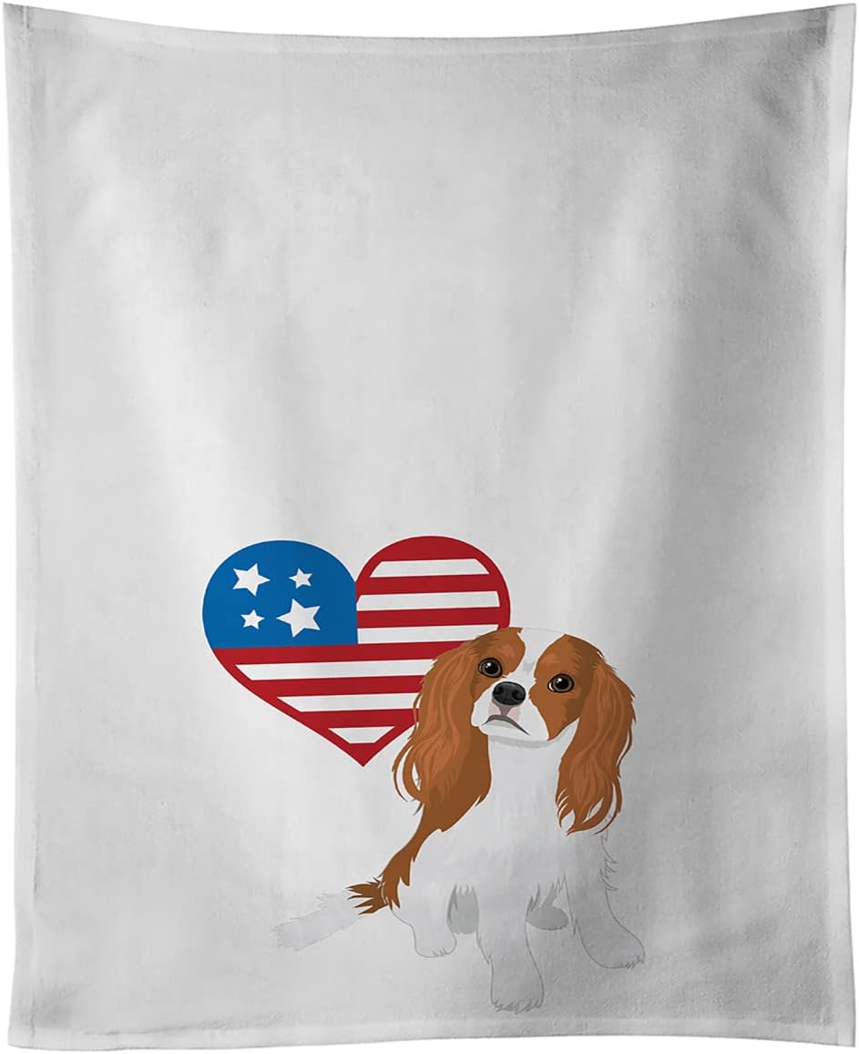 Caroline's Treasures WDK4192WTKT Cavalier King Charles Spaniel Blenheim #1 Patriotic White Kitchen Towel Set of 2 Dish Towels Decorative Bathroom Hand towel for Hand, Face, Hair, Yoga, Tea, Dishcloth,