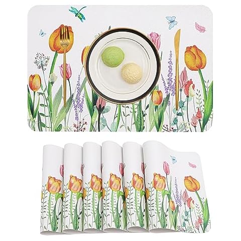 U'Artlines Tulips Butterfly Print Placemats Set Cover