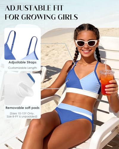Image of Century Star Teen Girl Swimsuit Two Piece - Color Block Bikini Adjustable Straps Bathing Suit Padded Swimwear