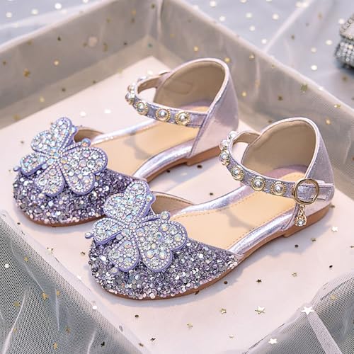 IWIHMIV Toddler Girls Dress Sandals Soft Rubber Princess Flat Shoes Summer Rhinestone Bow Closed Toe Sandals4