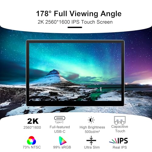 Image of wisecoco Portable Monitor 9 inch 2K 2560 * 1600 IPS Touch Screen 73% NTSC USB C HDMI Secondary External Computer Laptop LCD Monitor for MacBook Pro Air PC Laptop Phone Xbox PS5