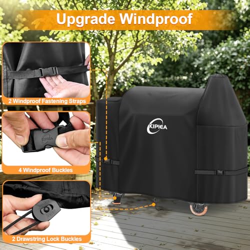 Image of Kipiea 600D Pellet Grill Cover for Pit Boss 820 & Pro 850, Waterproof BBQ Smoker Cover, UV Resistant, No Tear, No Fading