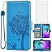 Asuwish Compatible with Samsung Galaxy J3 2016/J 3 V/J36V/Sky/Amp Prime Wallet Case Tempered Glass Screen Protector Flip Card Holder Cell Phone Cover for Glaxay Sol J3V JV3 J36 6 J320V J320A Blue