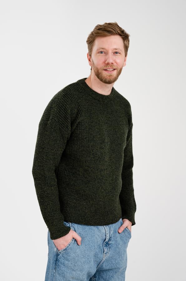 100% Wool Fisherman Sweater for Men, Traditional Aran Crew Neck Knit Pullover, Made in Ireland2