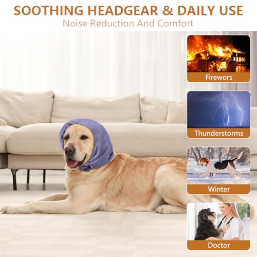 Aomig Ohrenschützer für Hunde Hundemütze Haustier Hunde Gehörschutz Verstellbare Ohrenklappe für Hunde mit Stretchbändern Hund Kopfwickel Hals Wärmer Hunde Ohrenschutz Gehörschutz für Hunde (Lila,L)