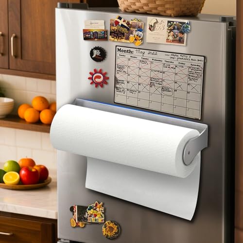 Magnetic Paper Towel Holder for Fridge, Magnet Paper Towel Holder for Kitchen Refrigerator Rv Grill Camping, Stainless Steel, Silver