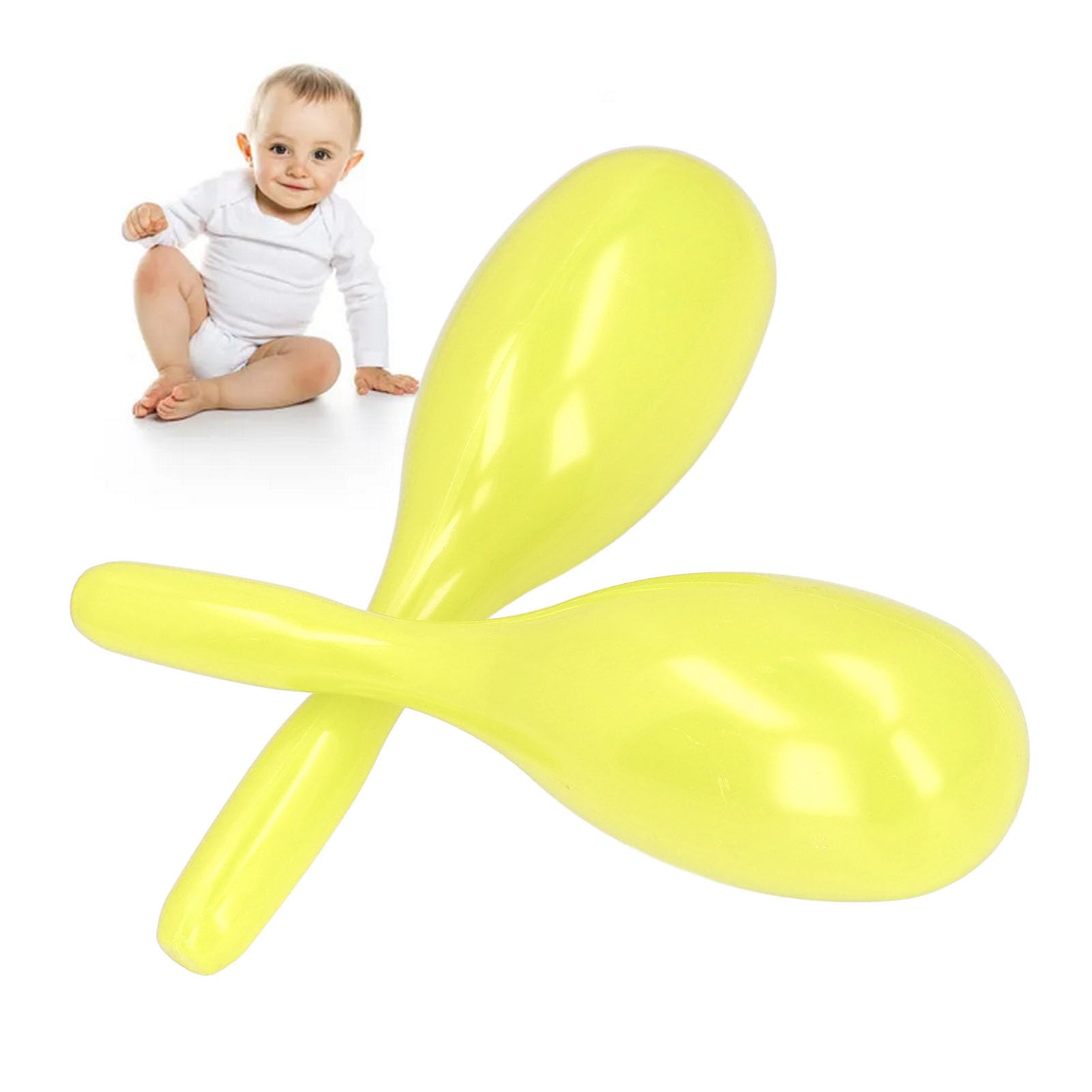Maracas, Oval Shaped Plastic Hand Percussion Rattles with Ergonomic Handle, for Live Music, Parties, Carnivals (Yellow)