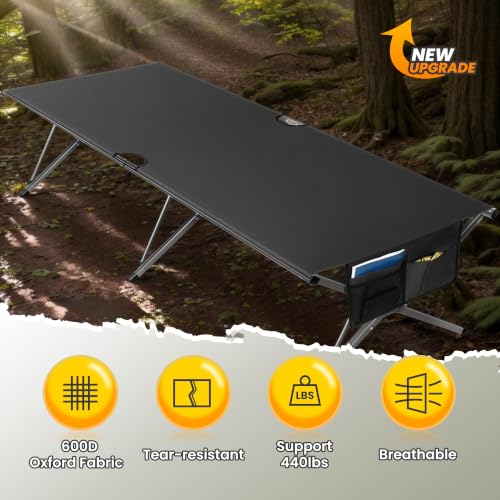 Image of Join Nature Oversized Camping Cot Foldable for Adults, Supports 450 lbs | Easy-to-Assemble Sleeping Cot with Storage Bag, Fits Up to 6.9 ft, Portable for Outdoor Camping, 82 inch L x 32 inch W, Black