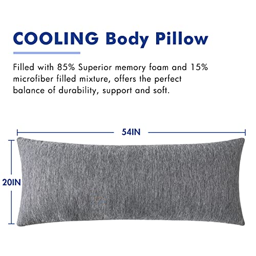 Miulee Body Pillow For Adults Long Body Pillow For Side Sleeper Memory Foam Cooling Body Pillow For Bed Full Body Pillow For Back/Stomach/Side Sleeper 20X54 Inch Grey #TOP7