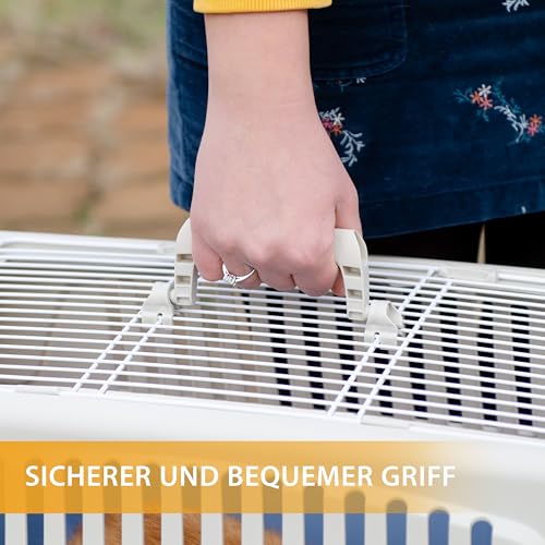 Ferplast Katzentransportbox, kleine mittelgroße Hundetransportbox, Hunde und Katzen bis 15 kg, mit Kissen und Napf, Lüftungsschlitze, 40x60xH38 cm, Transportbehälter Atlas 30 Open