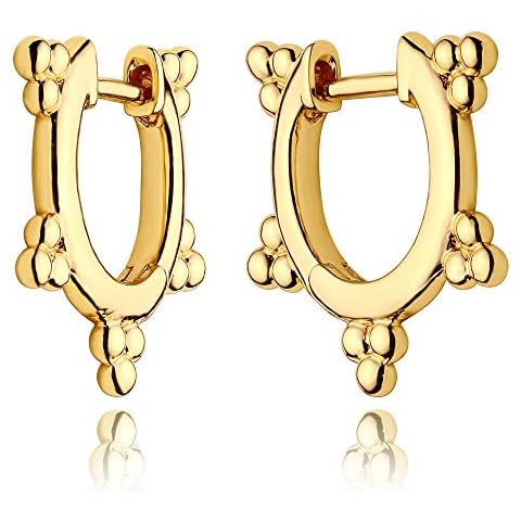 DREMMY STUDIOS Gold Dainty Huggie Hoop Earrings 18K Gold Filled Exquisite Open Tassel Dangle Charm Drop Sleeper Geometric Cross Coin Star Heart White CZ Simple Hypoallergenic Earrings for Women gold Cover