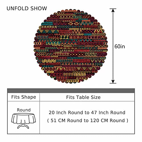 Aoyego Ethnic Boho Tablecloth Round Table Cloth Stripe Geometry Patchwork Tablecloths 60 Inch Tribal Motifs For Dining Room, Party, Banquet Decor #TOP3