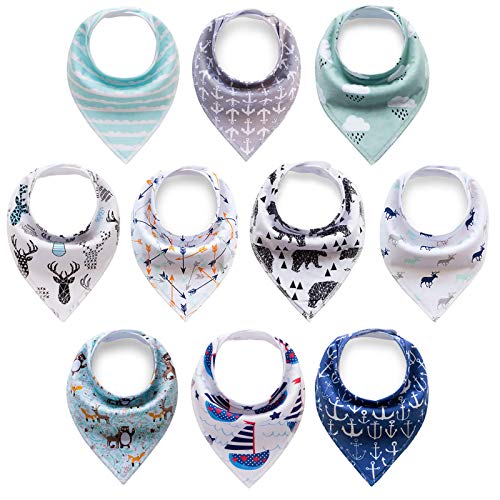 Image of Cherub Baby Bandana Drool Bibs 10 Pack, Absorbent Bandana Bib for Drooling and Teething, Soft Organic Cotton Baby Bibs for Boys